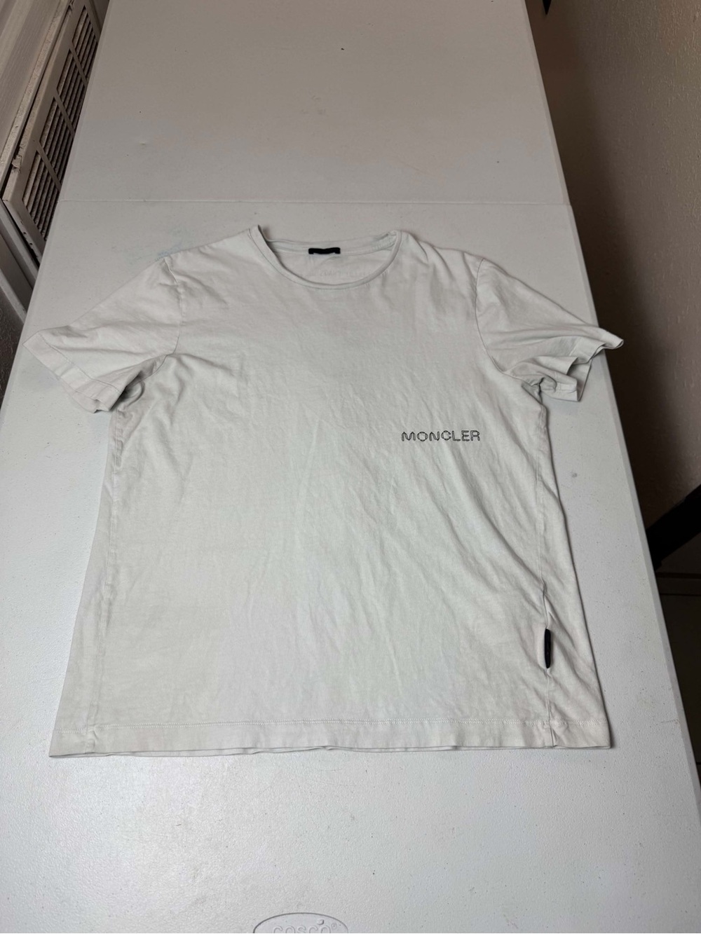 Moncler white t-shirt with black graphic of a forest scene, size M #moncler #for